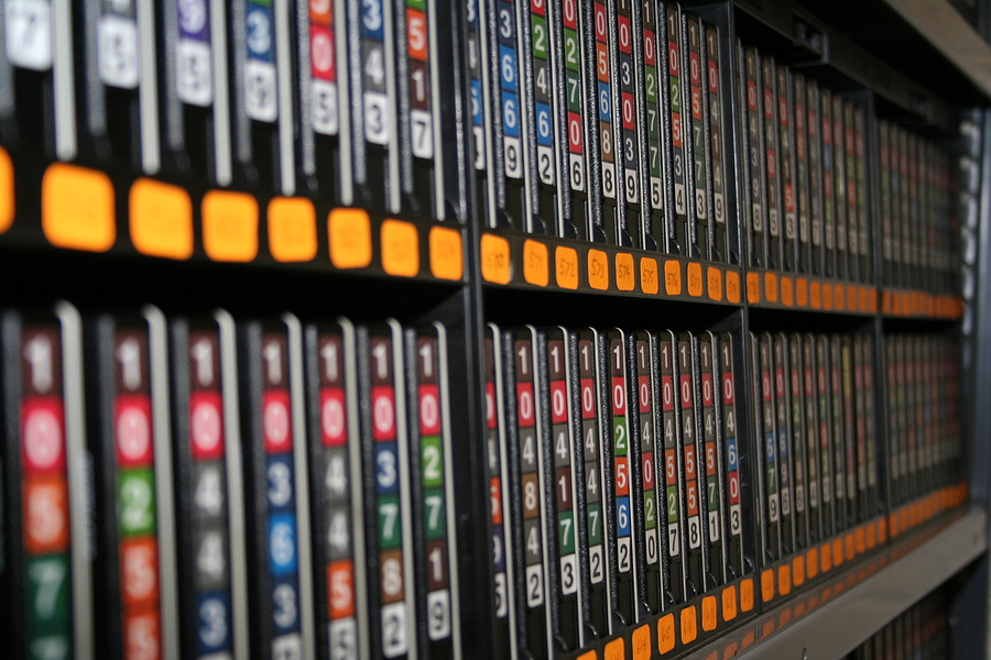 Data cartridges stored in a media vault