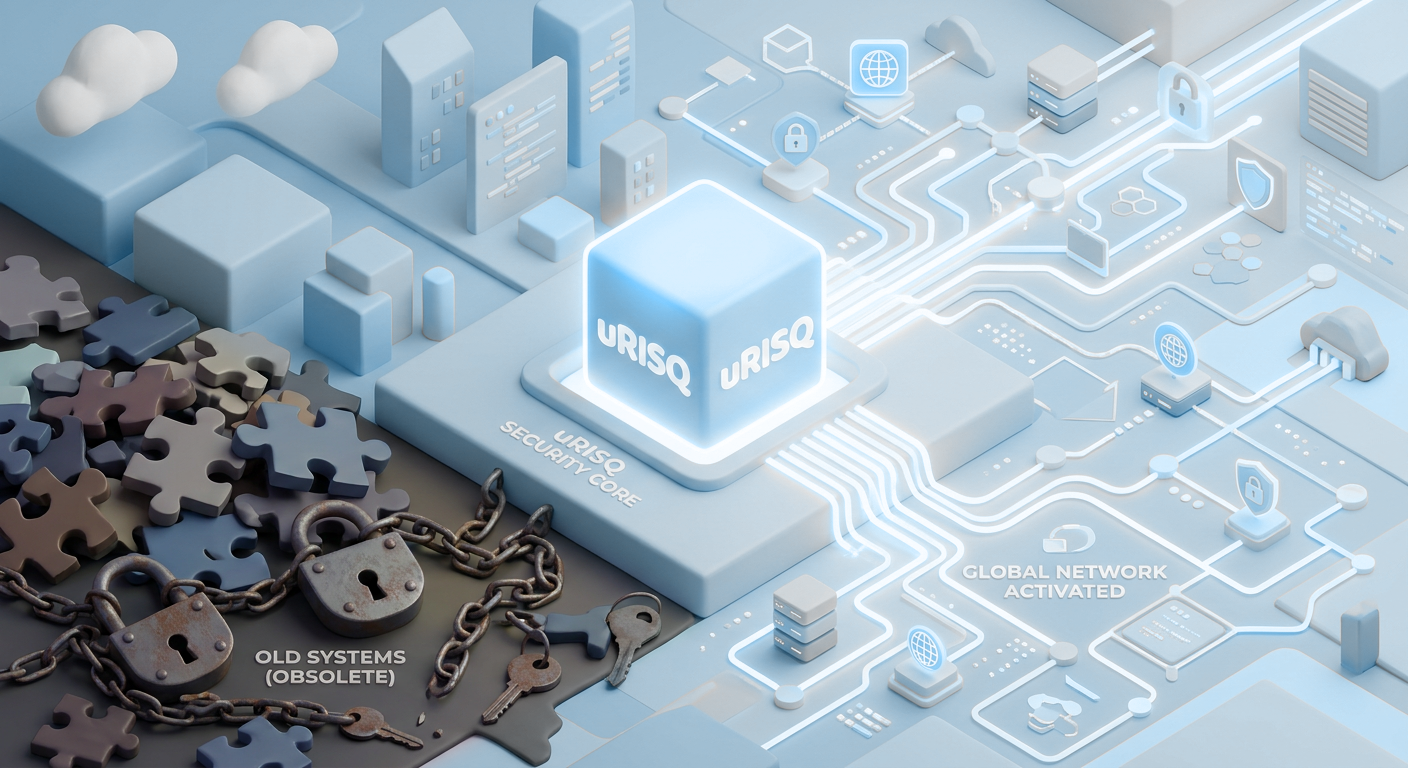 Firefly_Gemini Flash_A 3D isometric illustration of a simple, glowing digital cube labeled -uRISQ- fitting 68798 copy2