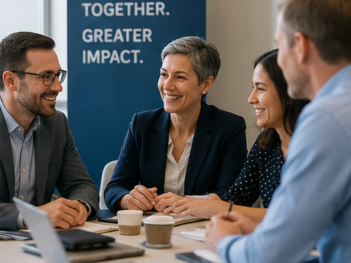 Professional association members meeting around a conference table